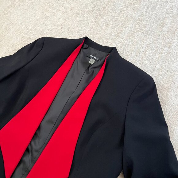 Nine West Black Red Open Front Blazer Suit Work Jacket 4 - Picture 3 of 9